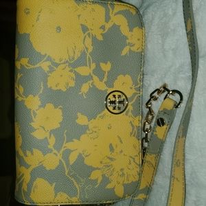 Tory Burch Yellow Floral Print Crossbody Bag on Gray
